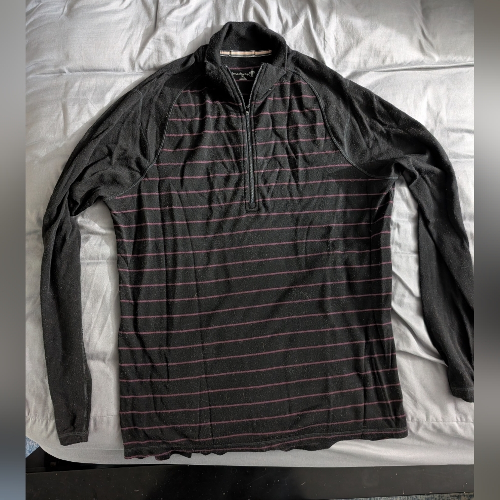 Smartwool Black and Pink Striped Quarter-Zip Pullover